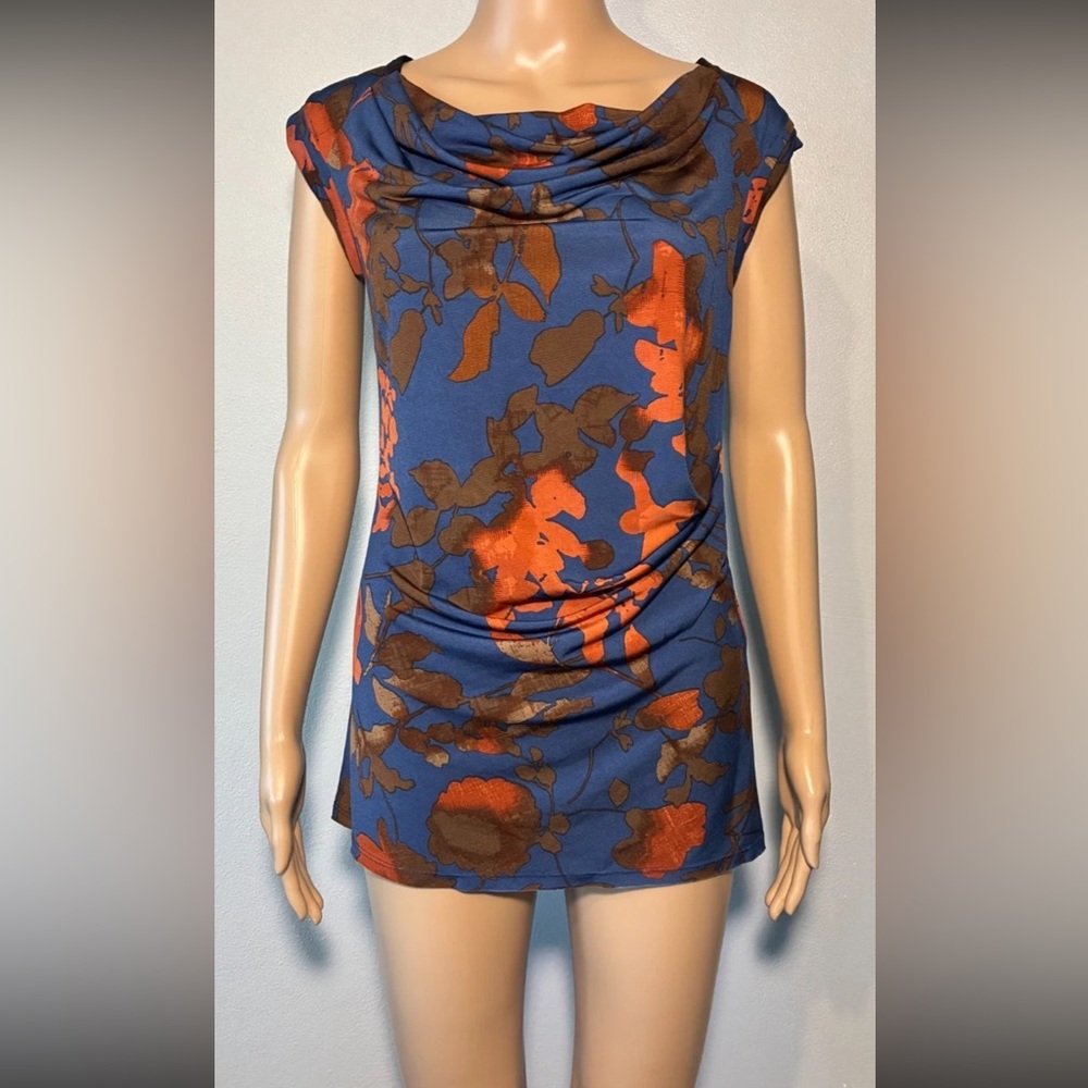 Simply Vera Women's Blouse Size XS Ruched Floral Short Cap Sleeve Cowl Neck